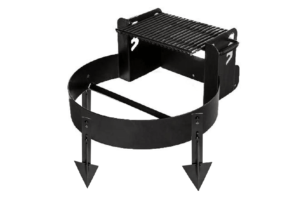 Commercial park grill with spade anchor legs designed for inground installation providing enhanced stability in parks and outdoor environments